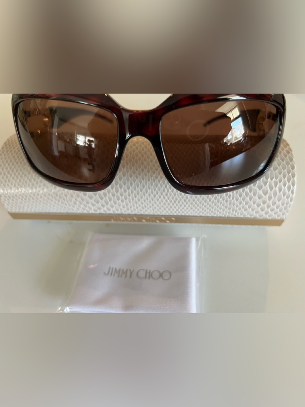 JIMMY CHOO SUNGLASSES, CASE & LOGO CLOTH